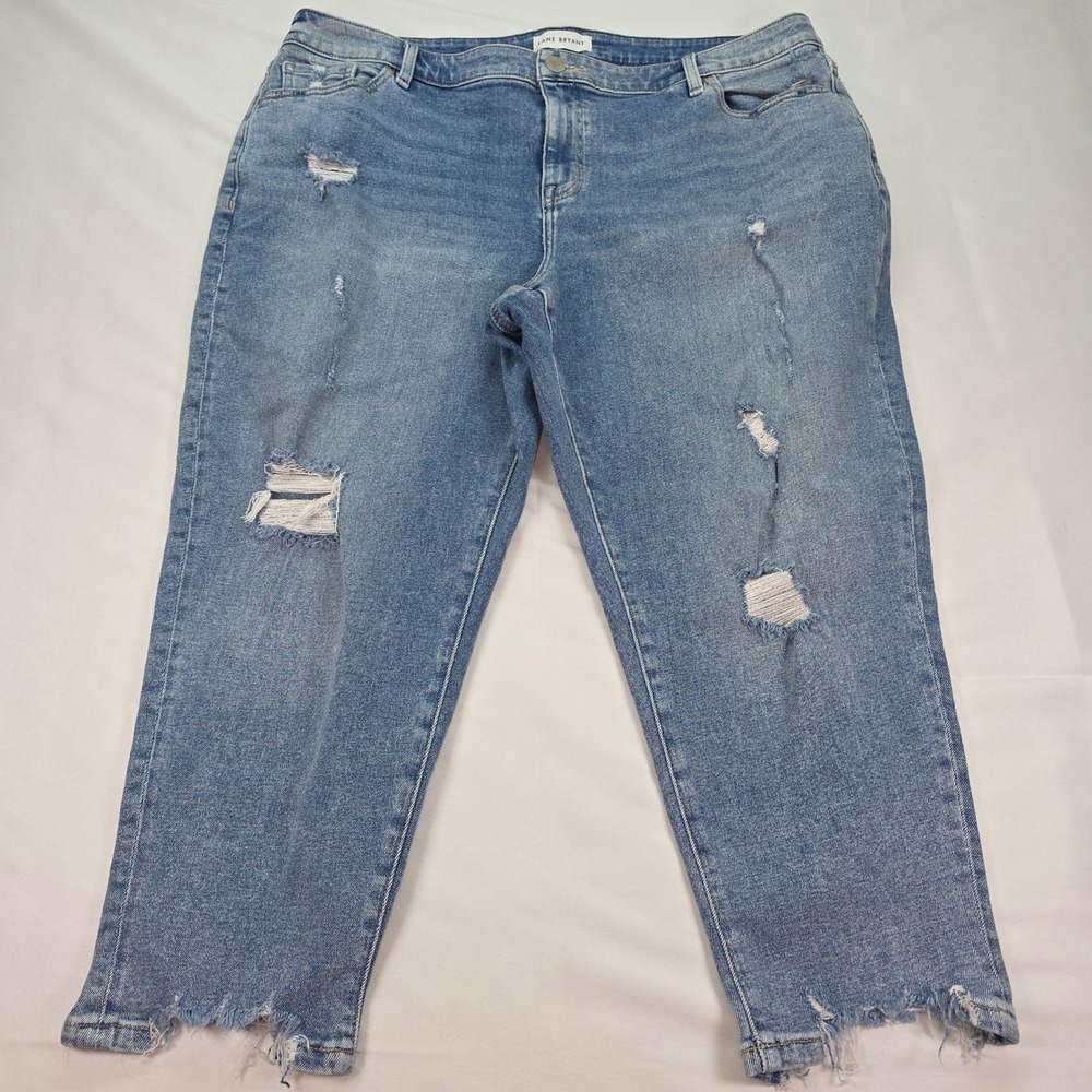 Lane Bryant Distressed Boyfriend Jean Blue Denim Raw Hem Plus Size 18 Distressed